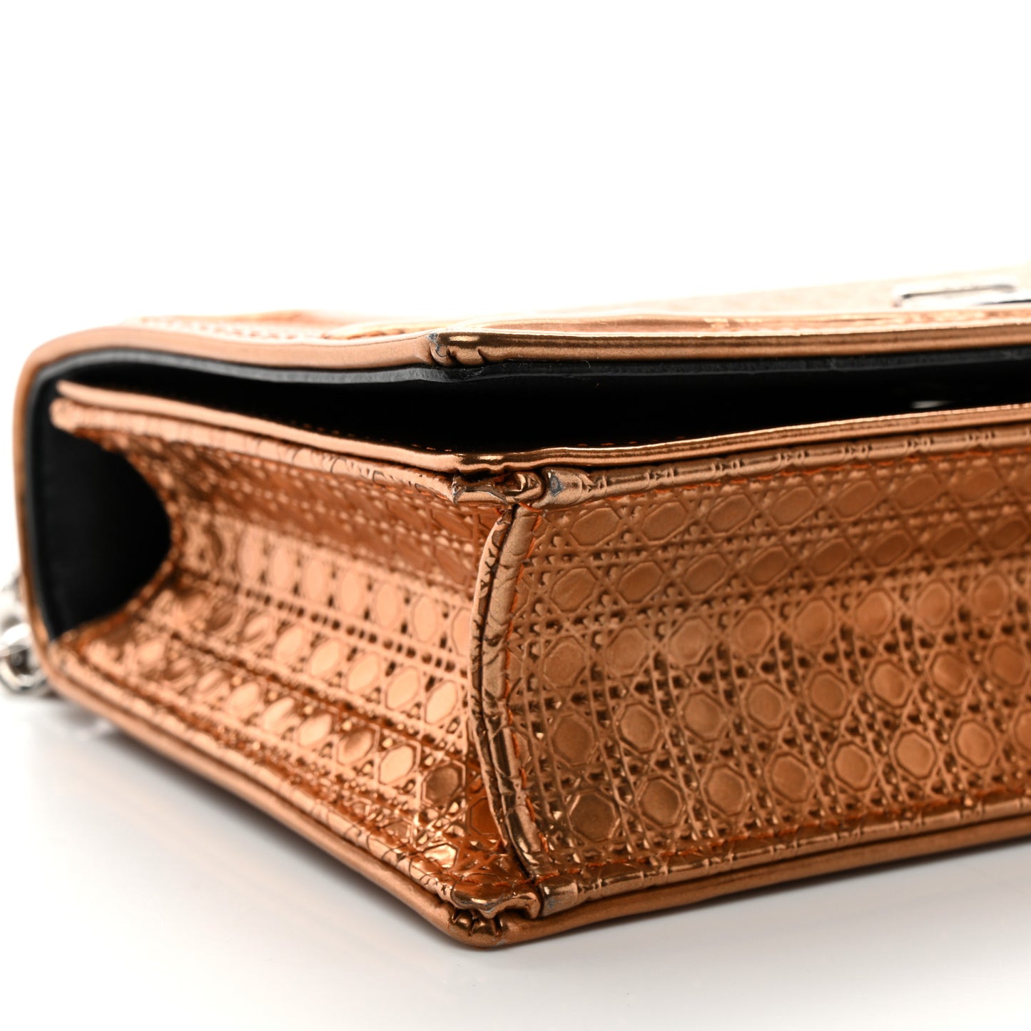 Metallic Patent Micro-Cannage Mini Diorama Flap Bag Orange