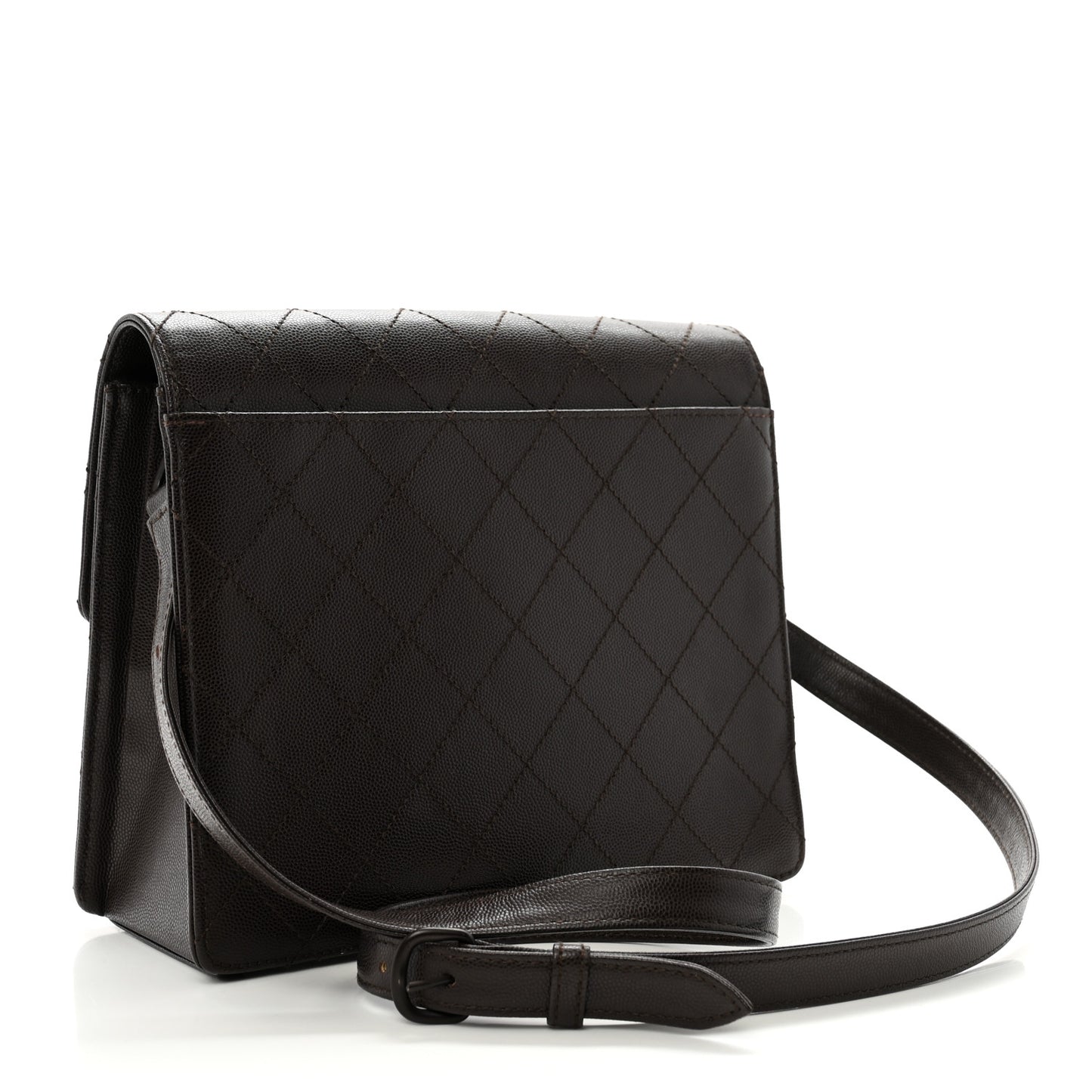Caviar Diamond Stitched Flap Shoulder Bag Dark Brown