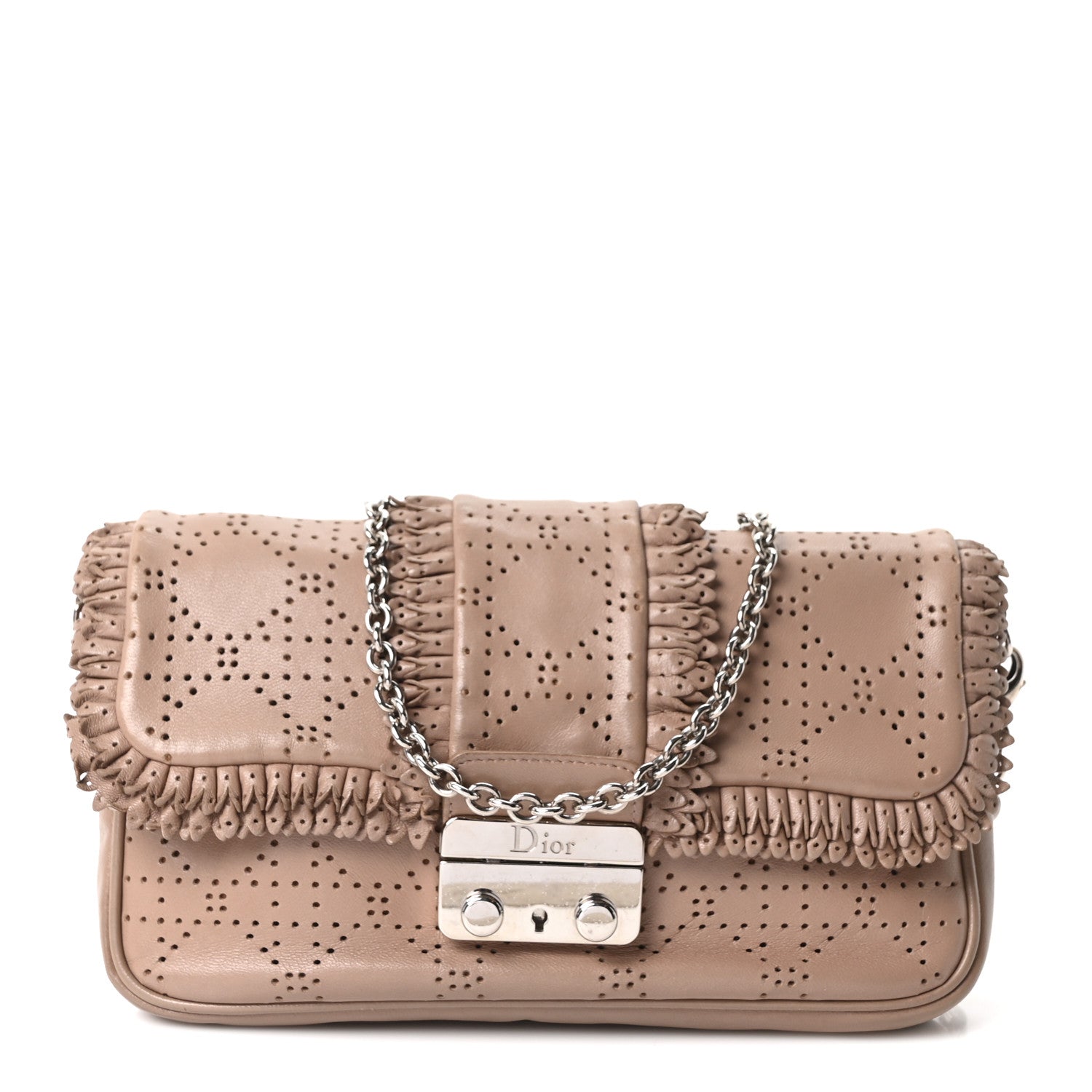 Christian Dior Lambskin Cannage Ruffle New Lock Flap Beige 1 of 10