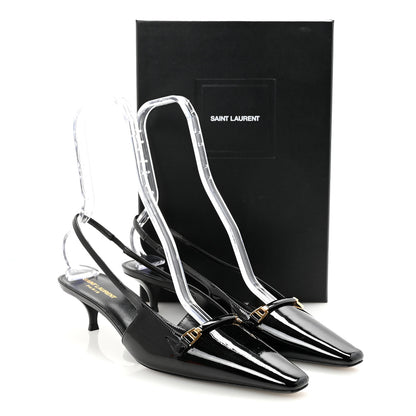 Saint Laurent Patent Bade Slingback Pumps 41 Black 10 of 10