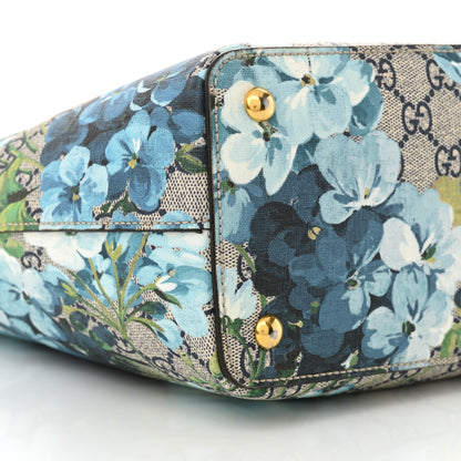 Gucci GG Supreme Monogram Blooms Medium Zippered Bucket Tote Beige Blue Navy Hibiscus Red 9 of 11