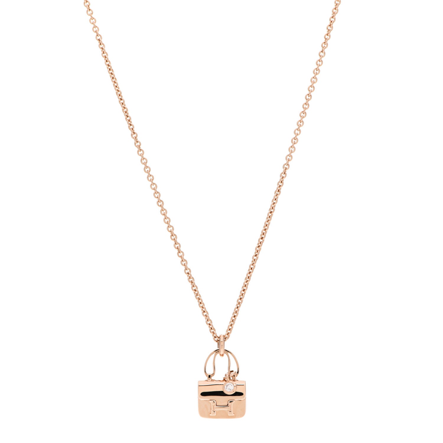 Hermes 18K Rose Gold Diamond Constance Amulettes Charm Pendant Necklace 1 of 6