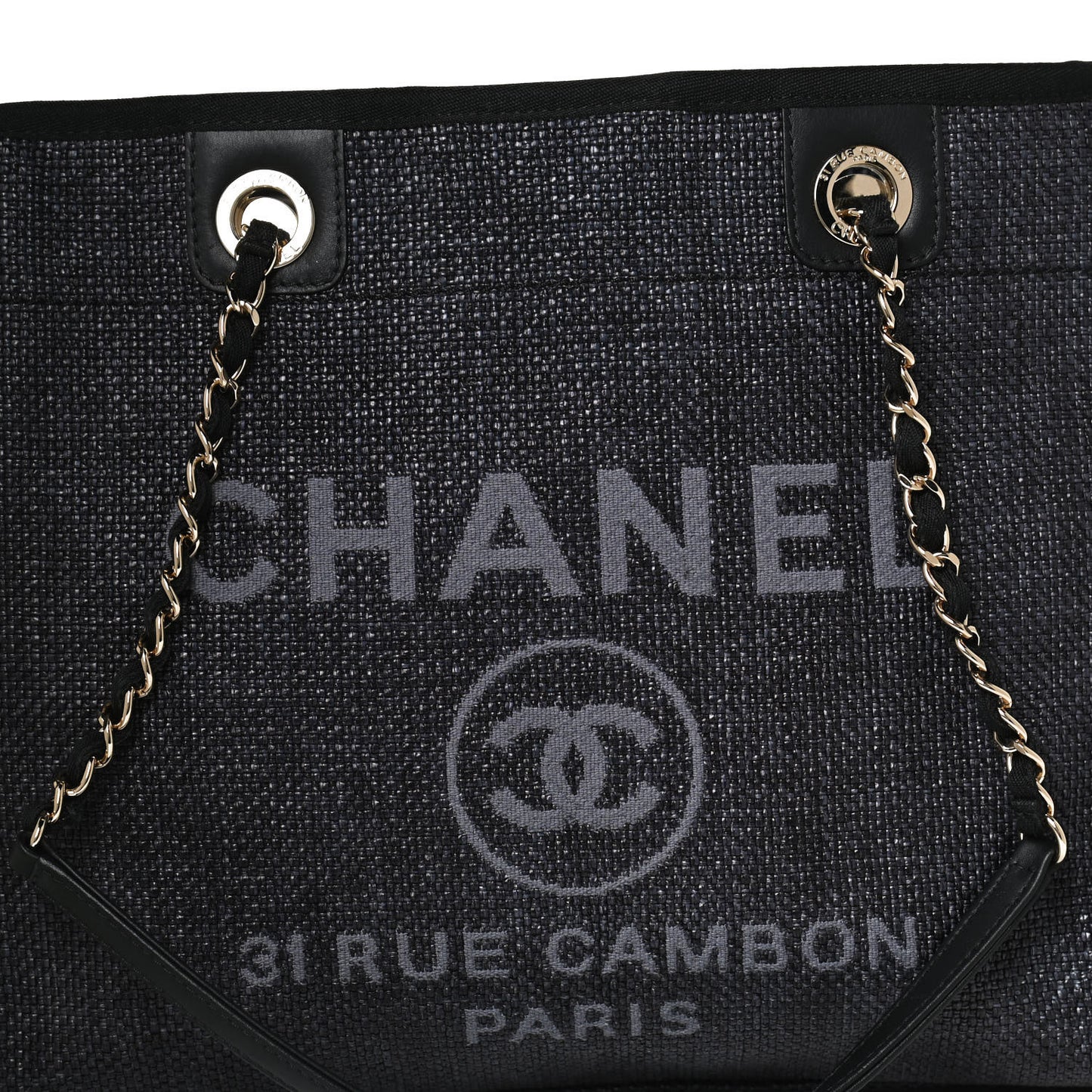 Woven Straw Raffia Small Deauville Tote Black