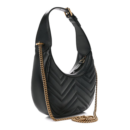 Gucci Calfskin Matelasse Chevron Mini GG Marmont Half Moon Hobo Black 3 of 11