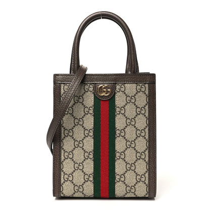 Gucci GG Supreme Monogram Textured Dollar Calfskin Web Super Mini Ophidia Mini Tote Bag Beige Ebony New Acero 1 of 10