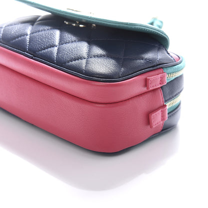 Chanel Goatskin Quilted Tri-Color In & Out Waist Bag Navy Turquoise Pink 9 of 11