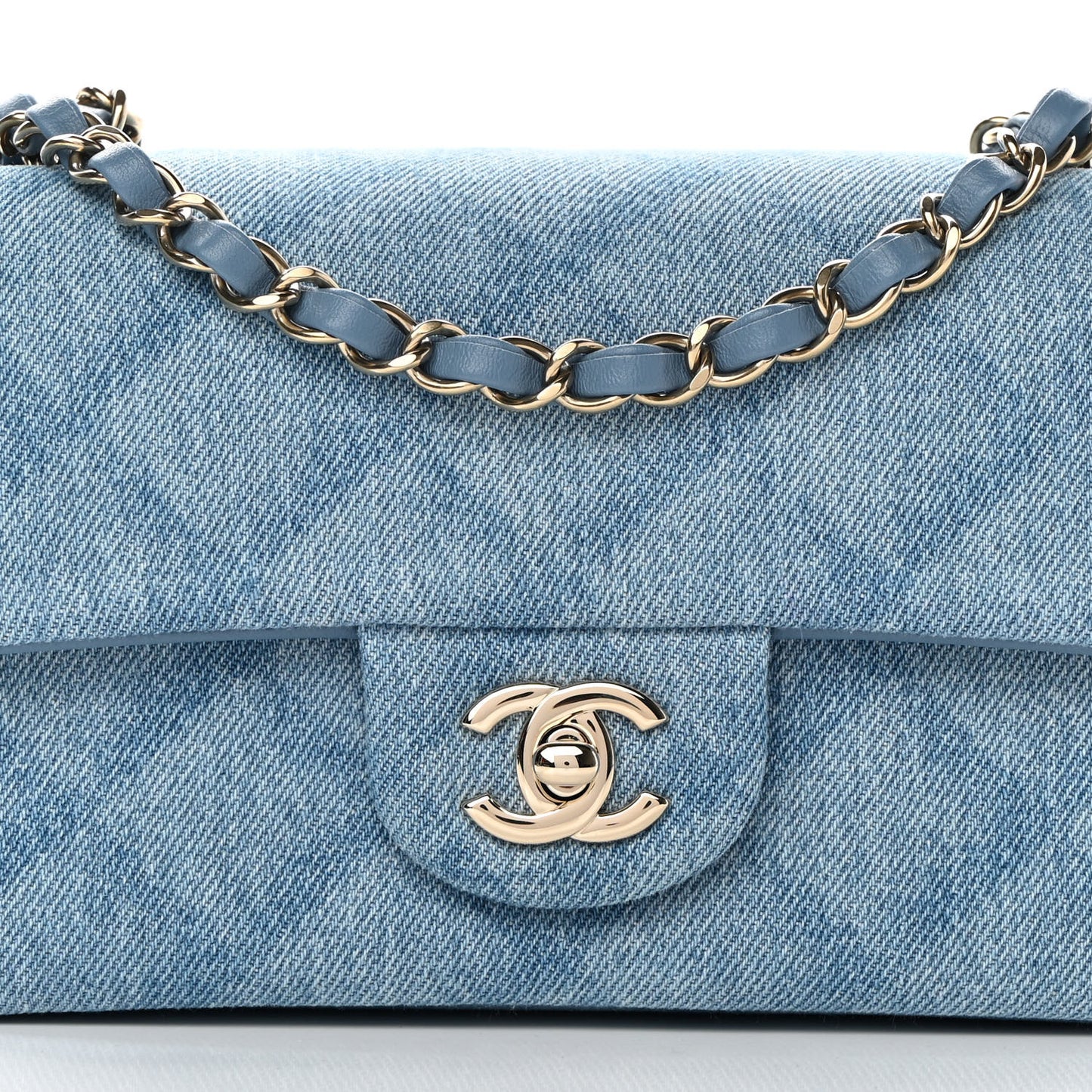 Printed Denim Quilted Mini Rectangular Flap Light Blue