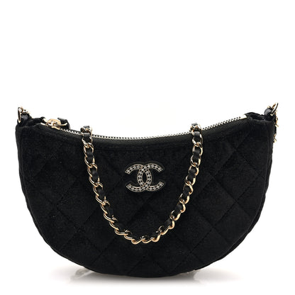 Chanel Velvet Crystal Quilted Chain Hobo Black 1 of 11