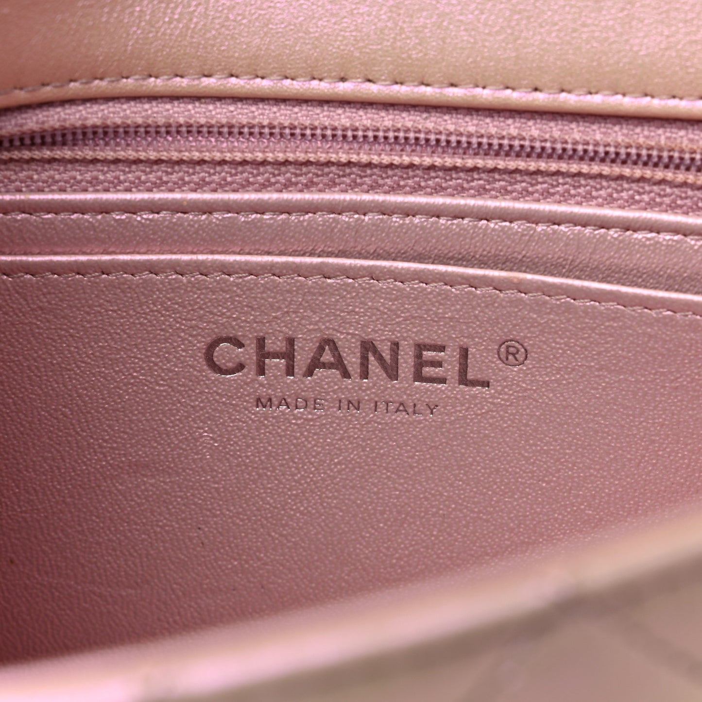 Iridescent Calfskin Quilted Mini Rectangular Flap Pink