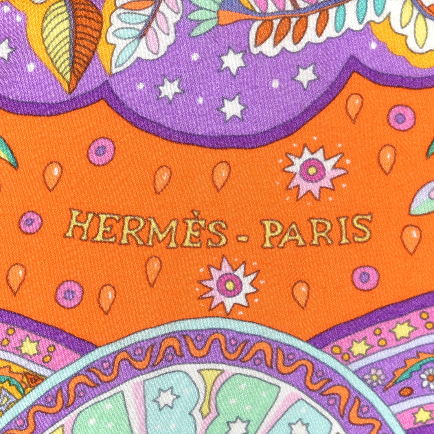 Hermes Cashmere Silk Aux Portes Du Palais Shawl 140 Violet Orange Vert 3 of 5