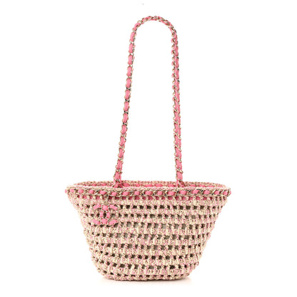 Chanel Mixed Fibers Calfskin Crochet Small Shopping Bag Beige Pink 1 of 10