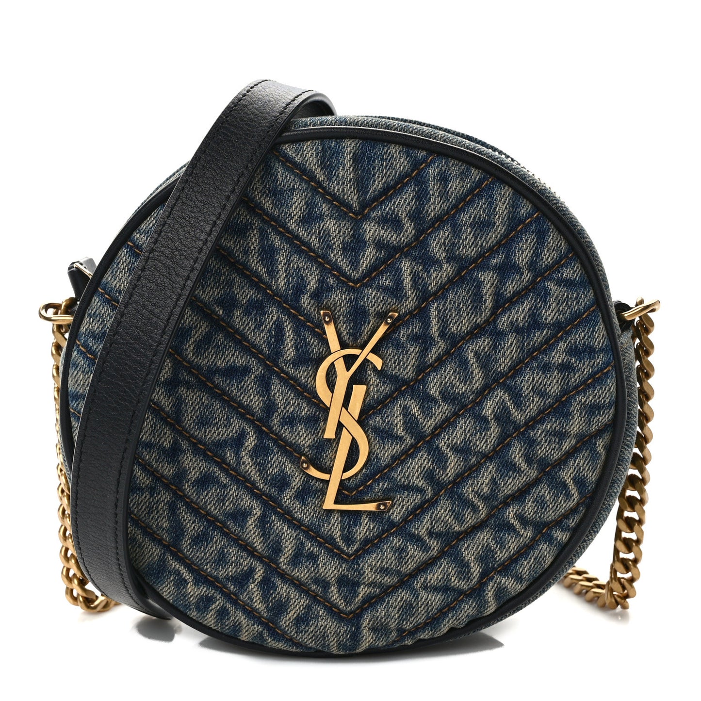 Denim Quilted Monogram Round Crossbody Bag Rodeo Blue