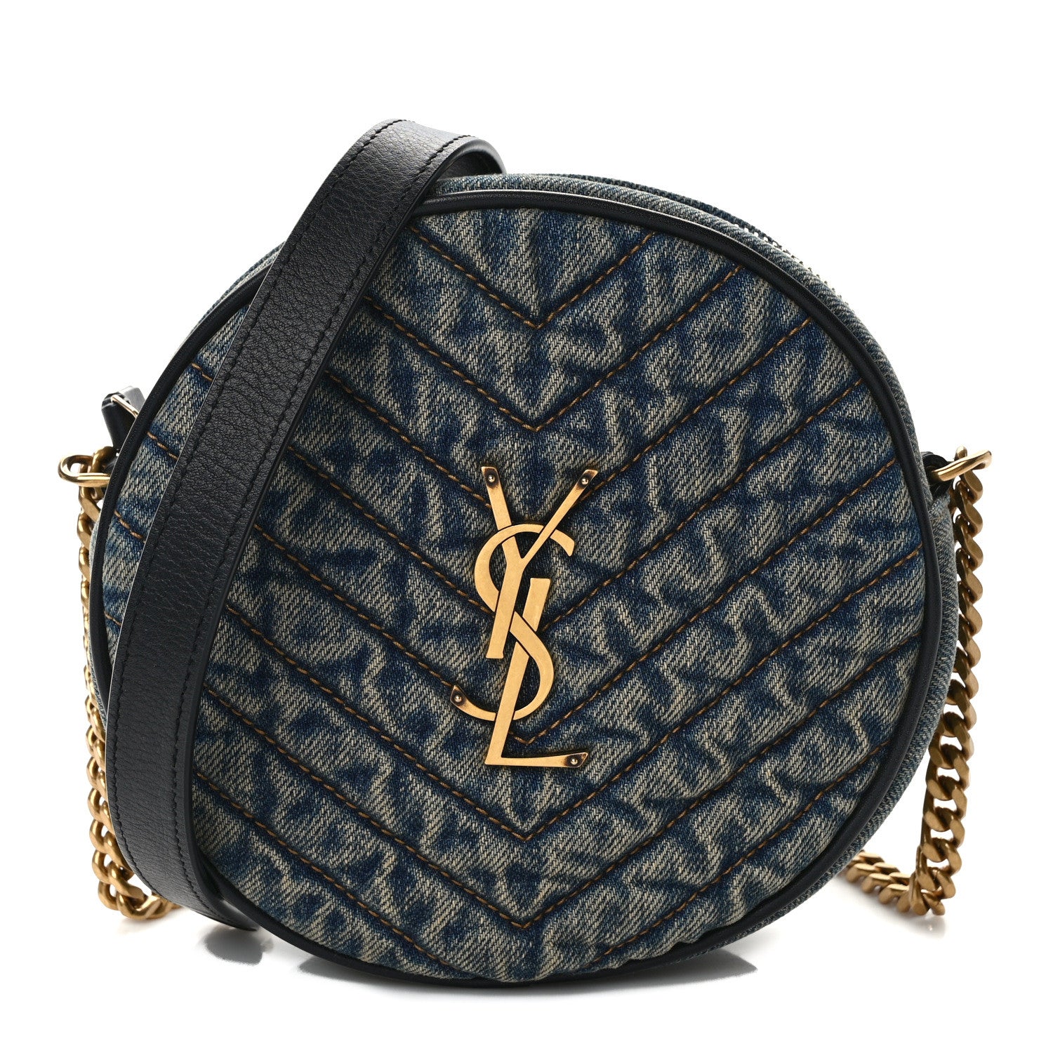 Saint Laurent Denim Quilted Monogram Round Crossbody Bag Rodeo Blue 1 of 8