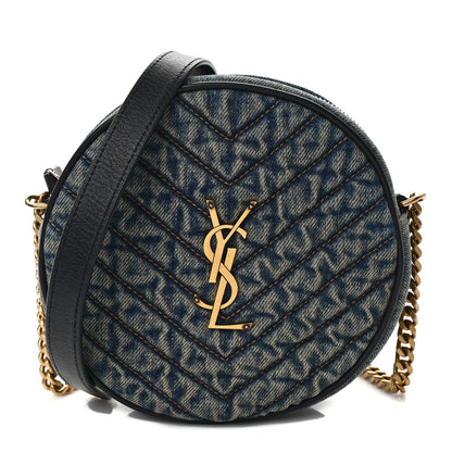 Saint Laurent Denim Quilted Monogram Round Crossbody Bag Rodeo Blue 1 of 8