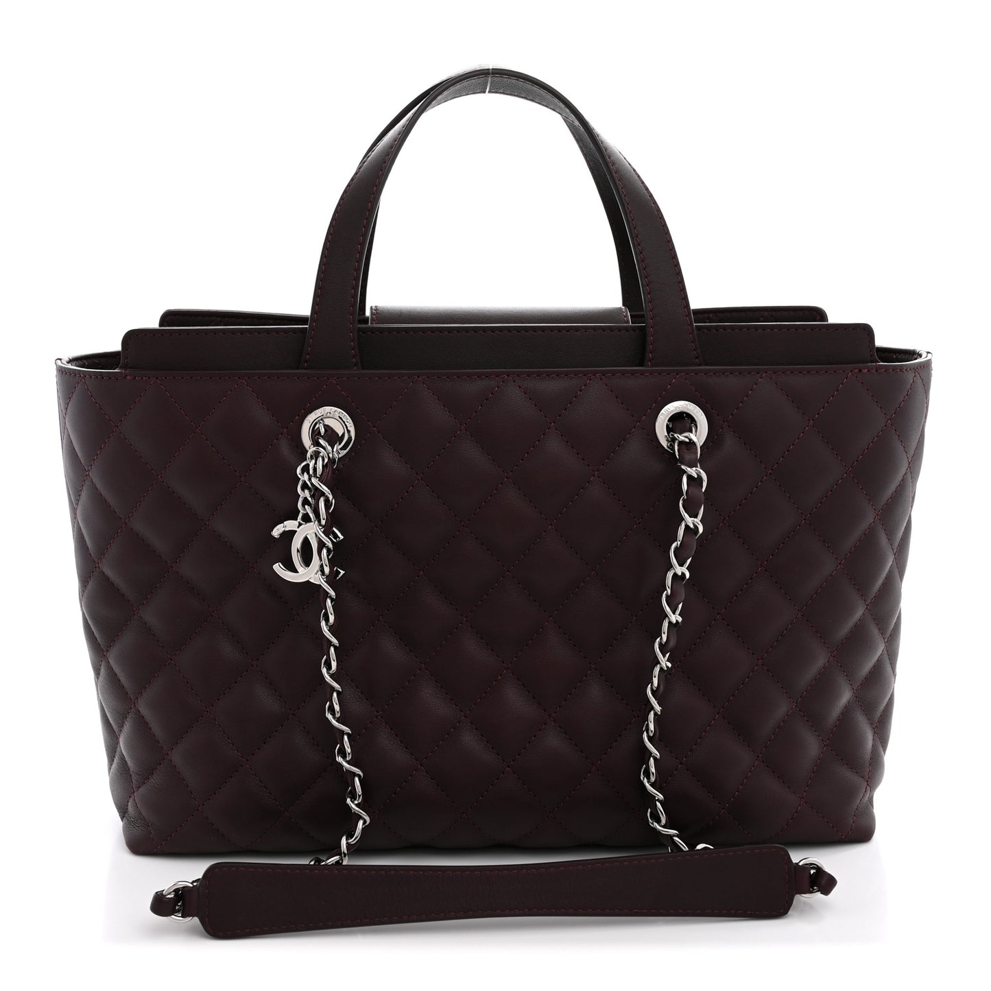 Calfskin Quilted Large Shopping Tote Burgundy