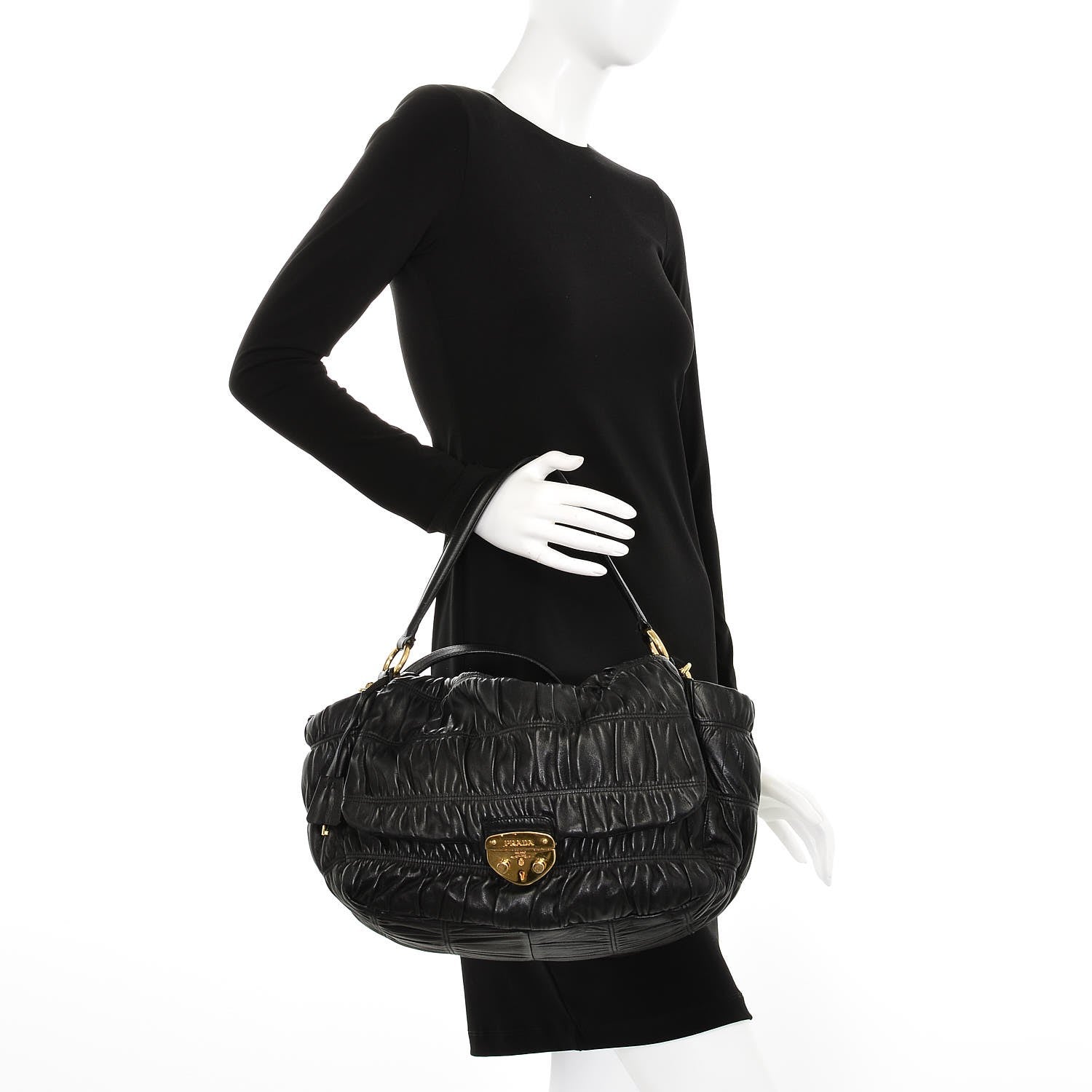 Prada Nappa Dressy Gaufre Flap Bag Nero Black 2 of 12