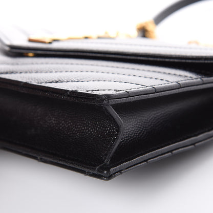 Saint Laurent Grain De Poudre Matelasse Chevron Monogram Envelope Chain Wallet Black 8 of 10