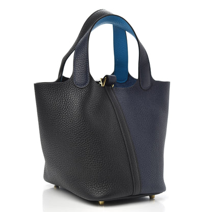 Hermes Taurillon Clemence Casaque Picotin Lock 18 PM Bleu Nuit Black Blue Frida 3 of 10