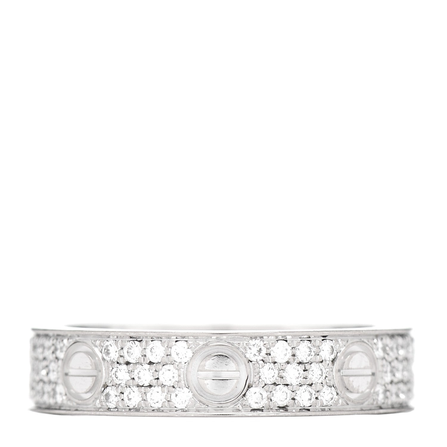 Cartier 18K White Gold Diamond 4mm LOVE Wedding Paved Band Ring 49 4.75 1 of 4