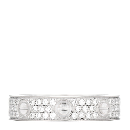 Cartier 18K White Gold Diamond 4mm LOVE Wedding Paved Band Ring 49 4.75 1 of 4