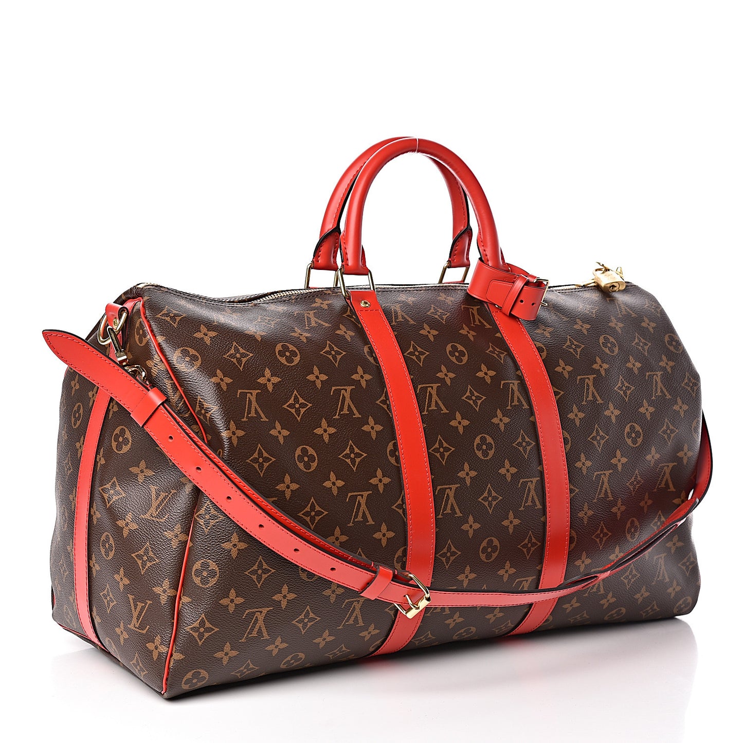 Calfskin Monogram Keepall Bandouliere 50 Coquelicot