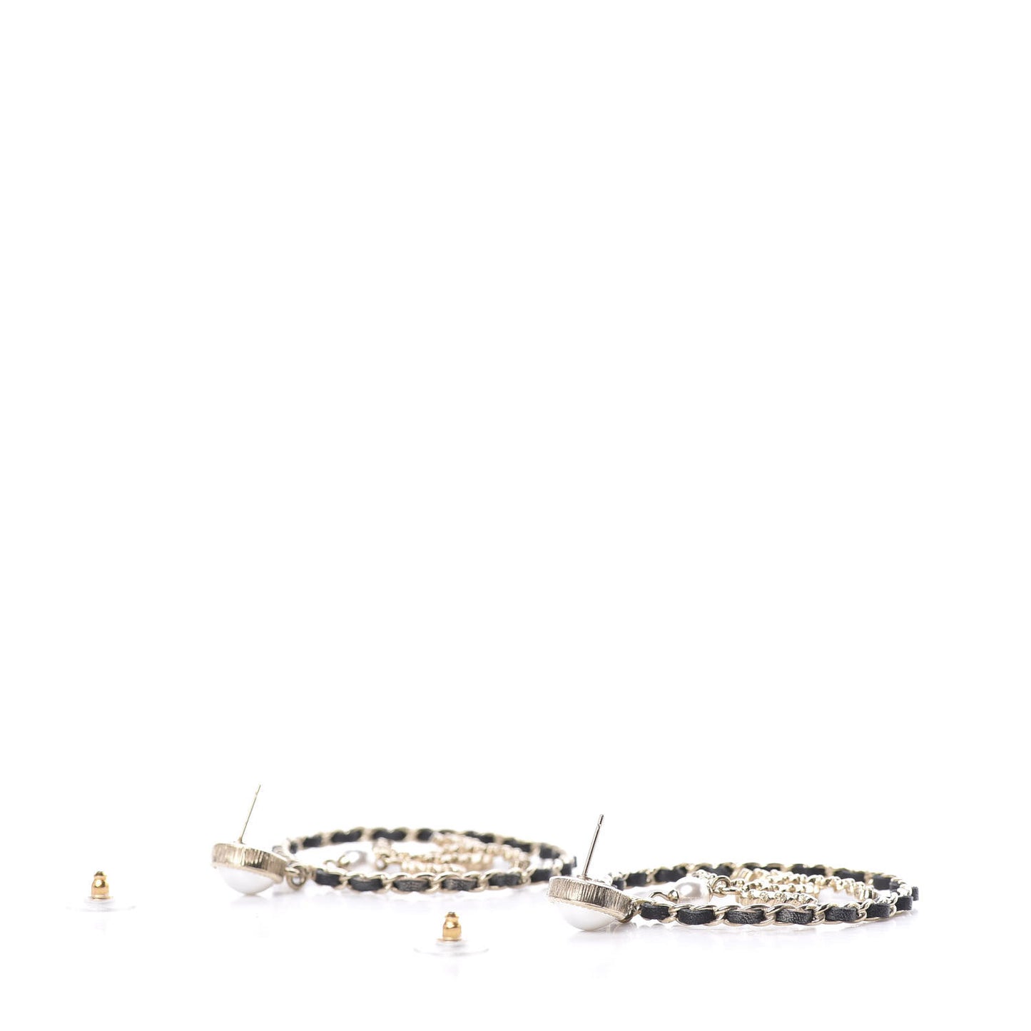 Lambskin Crystal Pearl CC Chain Hoop Earrings Gold Black