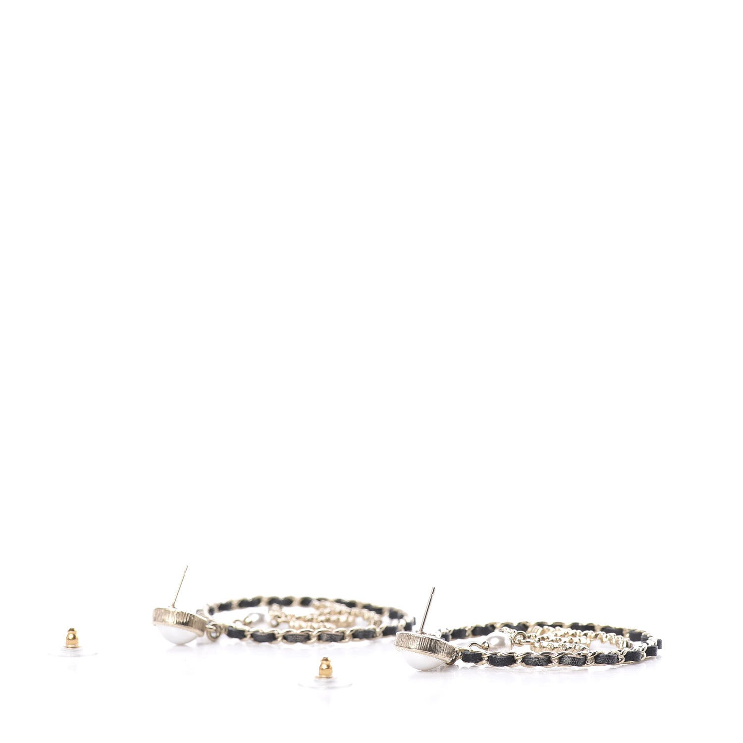 Chanel Lambskin Crystal Pearl CC Chain Hoop Earrings Gold Black 3 of 5