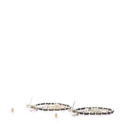 Chanel Lambskin Crystal Pearl CC Chain Hoop Earrings Gold Black 3 of 5