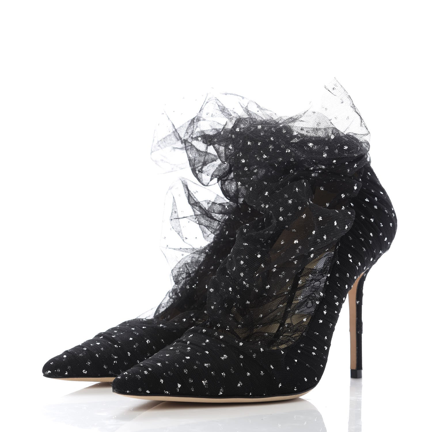 Jimmy Choo Suede Tulle Lavish 100 Pumps 38.5 Black Silver 3 of 8