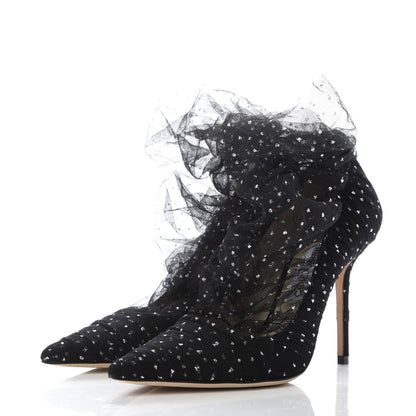 Jimmy Choo Suede Tulle Lavish 100 Pumps 38.5 Black Silver 3 of 8