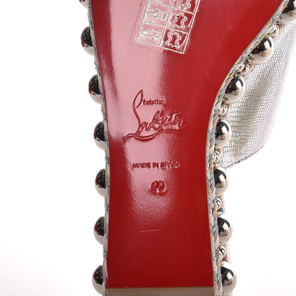 Christian Louboutin Metallic Laminato Embossed Lizard Janibasse Mules 40 White Silver 6 of 7
