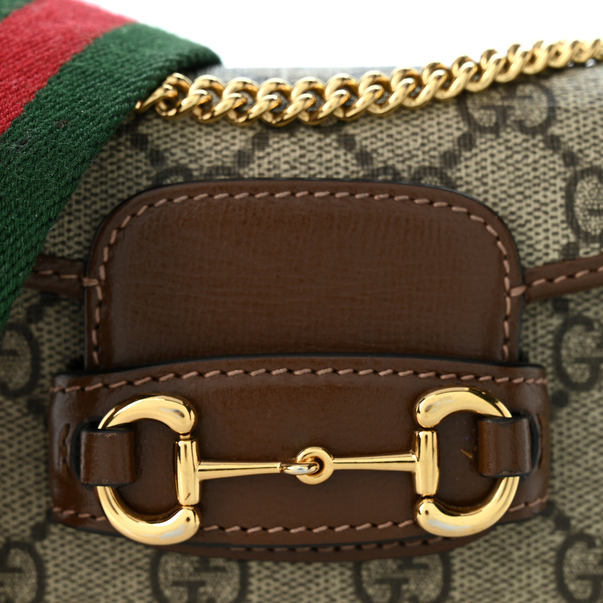 Gucci GG Supreme Monogram Azalea Calfskin Web Horsebit 1955 Wallet On Strap Beige Ebony Brown Sugar 7 of 9
