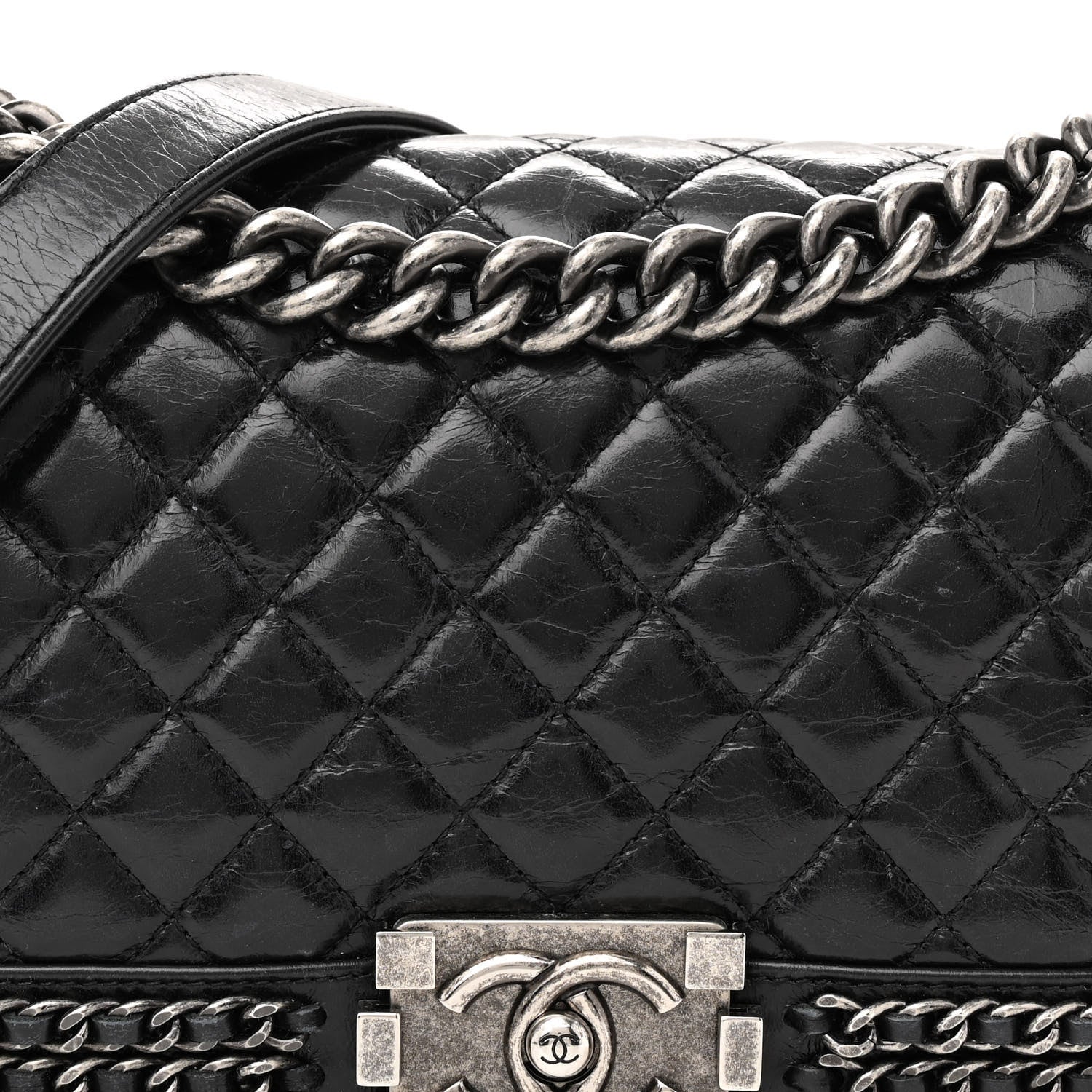 Chanel Glazed Calfskin Quilted Medium Chain Around Boy Flap Black 8 of 14