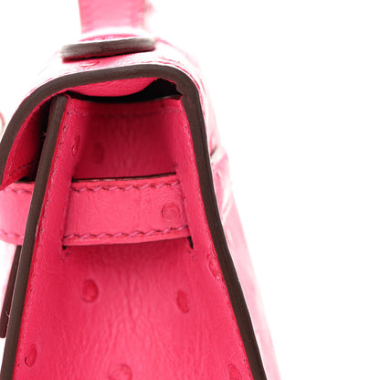 Hermes Ostrich Kelly Pochette Clutch Rose Tyrien 11 of 13