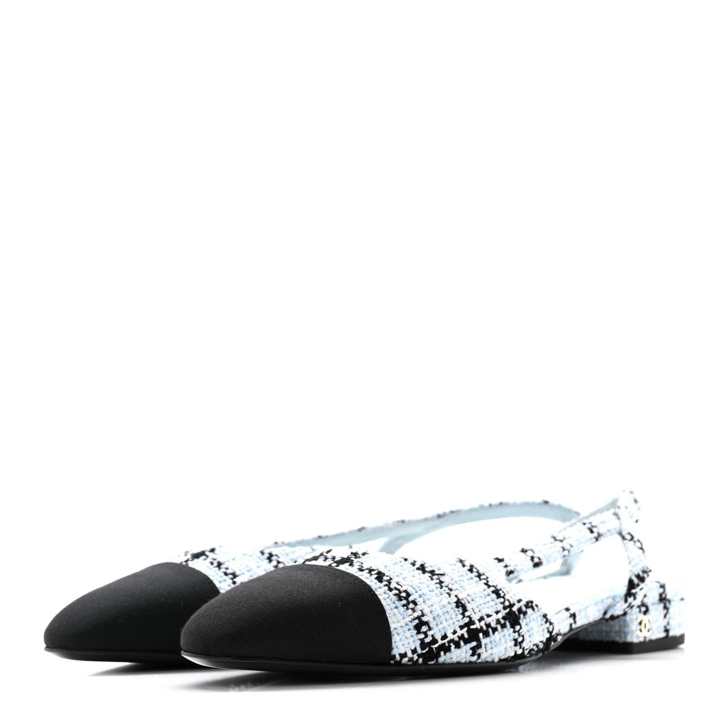 靴 Tweed Slingback Flats Chanel Tweed Grosgrain Cap Toe Slingback Flats 37 Blue White Black
