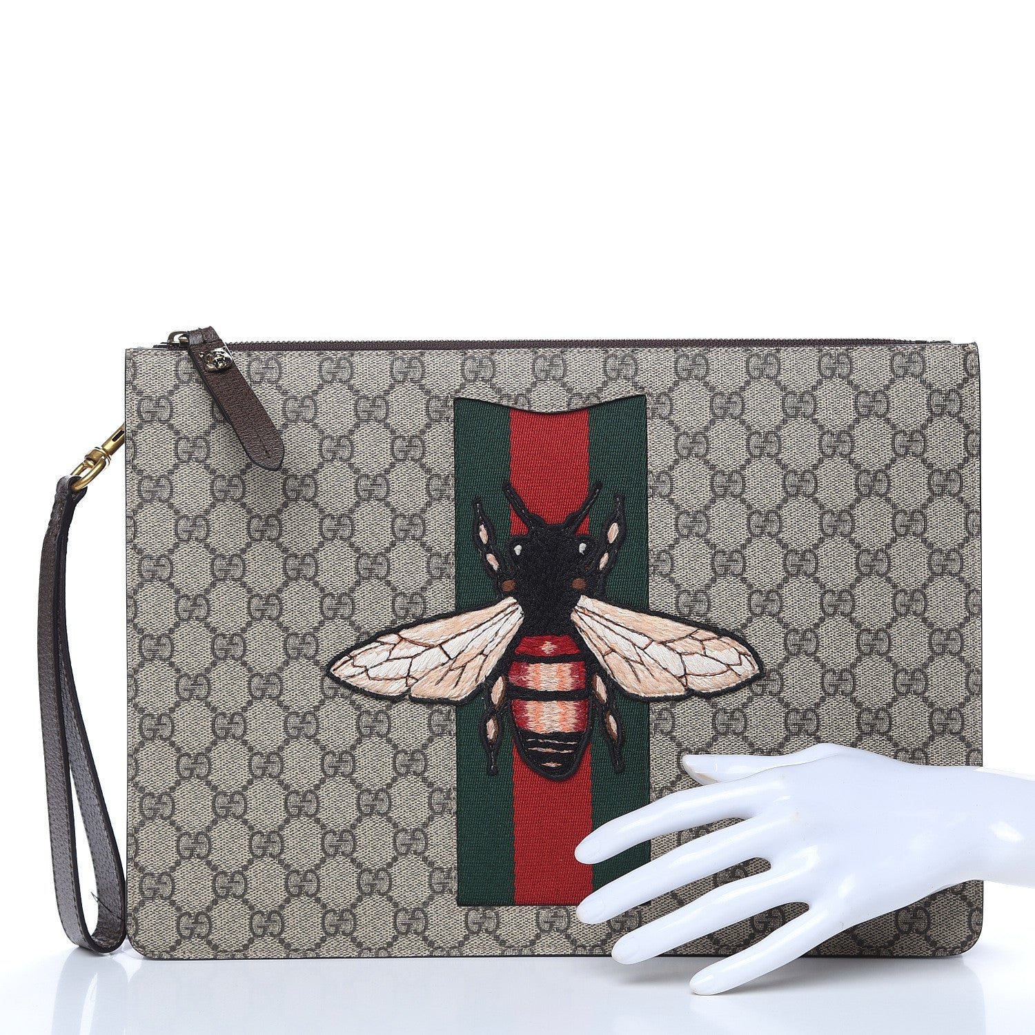 Gucci GG Supreme Monogram Web Animalier Bee Embroidered Medium Documents Holder Beige New Acero 2 of 9