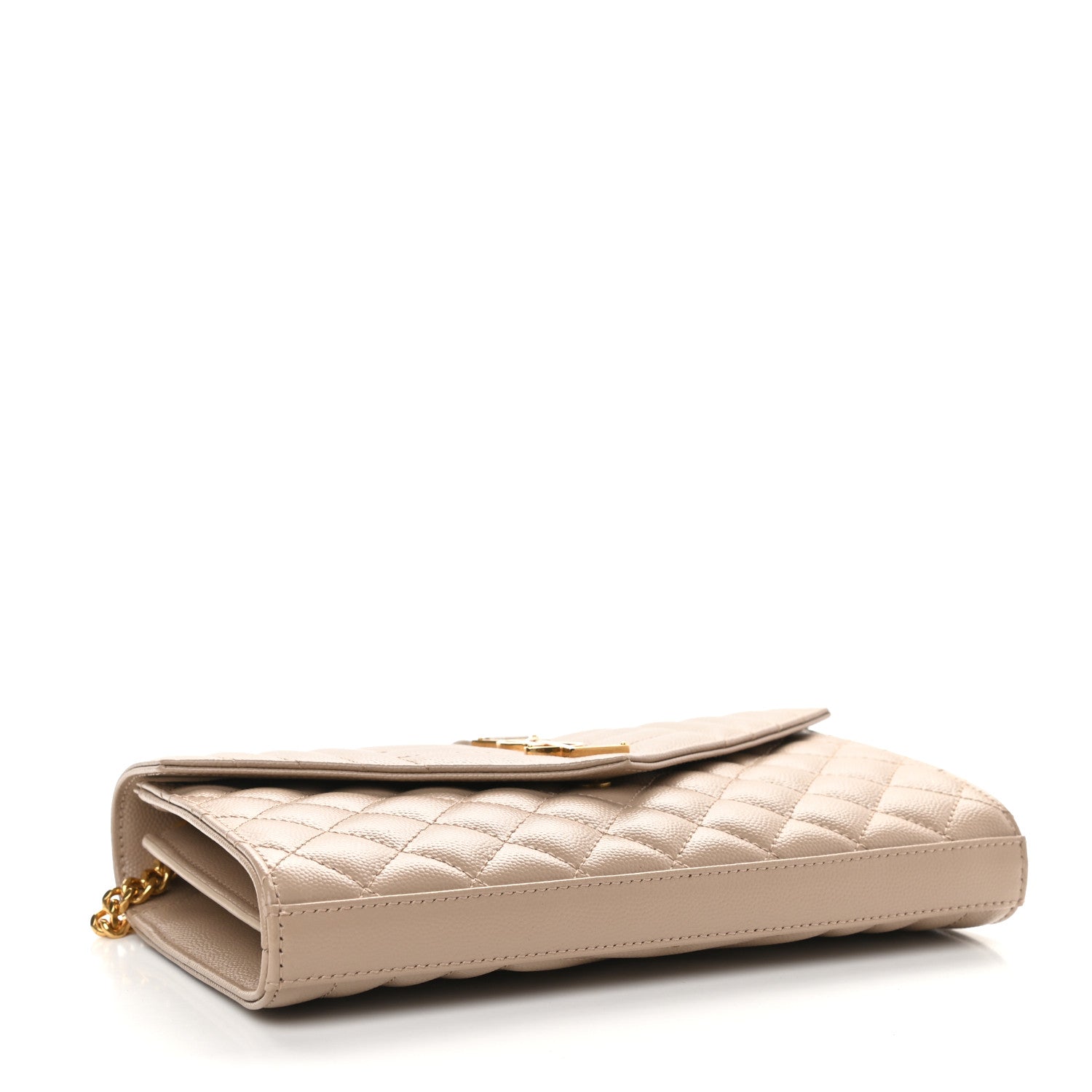Saint Laurent Grain De Poudre Mixed Matelasse Triquilt Monogram Chain Wallet Dark Beige 4 of 9