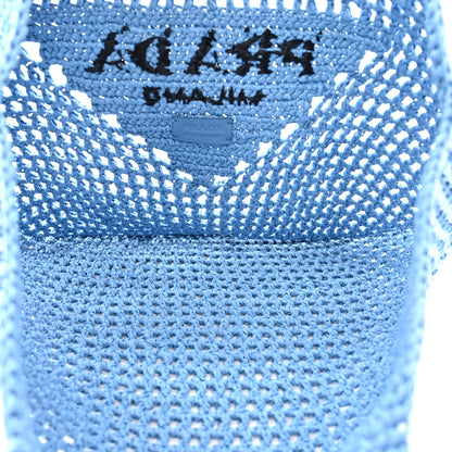 Prada Yarn Raffia Effect Crochet Logo Embroidered Shopping Tote Bag Celeste 5 of 10