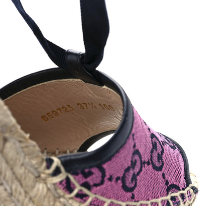 Gucci Monogram Multicolor Ankle Wrap Espadrille Wedge Sandals 37.5 Pink Blue 8 of 8