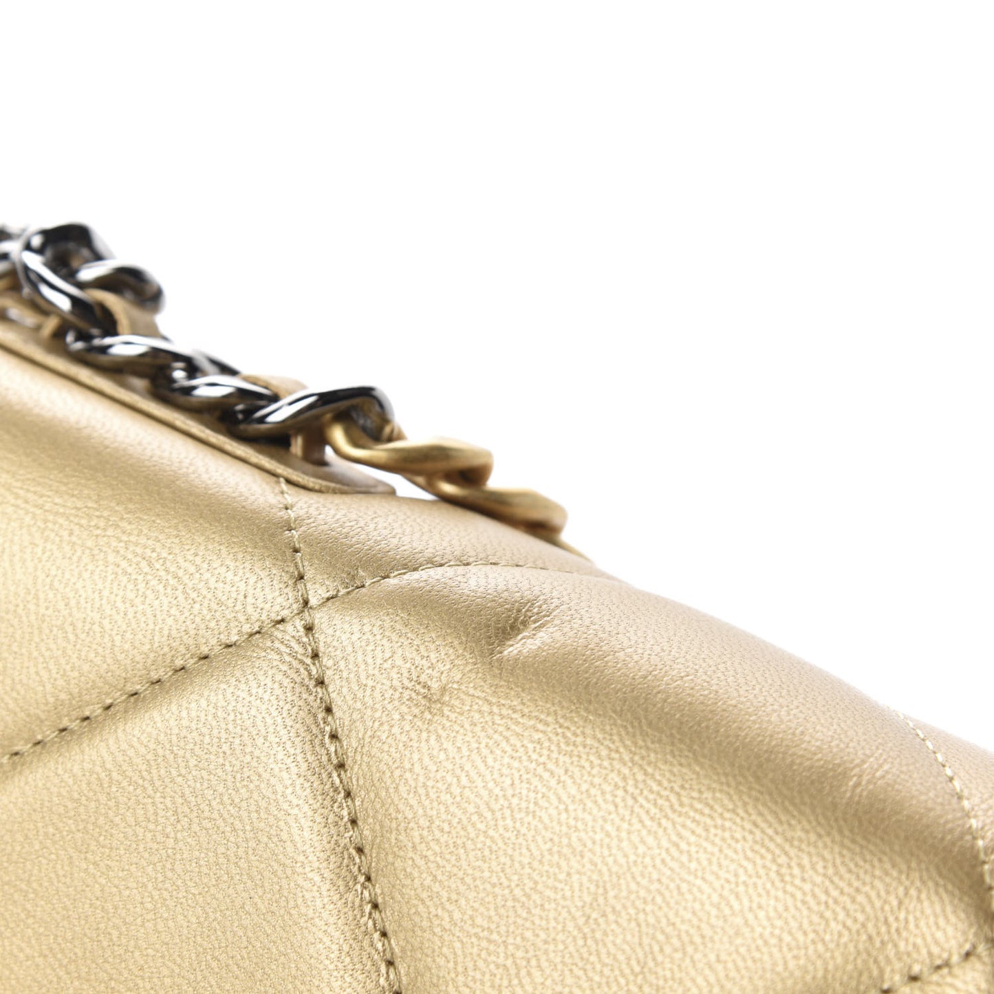 Metallic Goatskin Quilted 19 Wallet On Chain WOC Gold