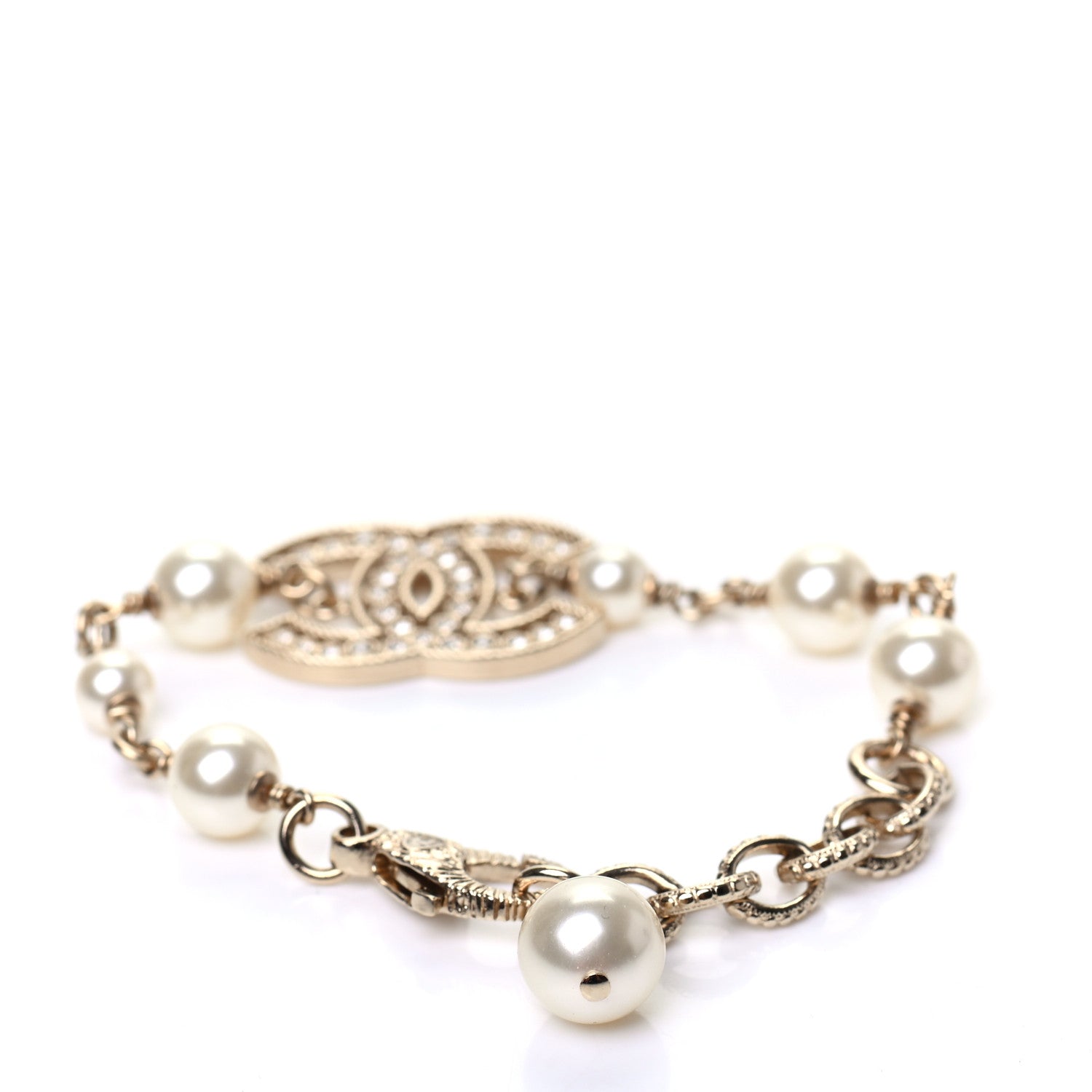 Chanel Pearl Crystal CC Bracelet Gold 3 of 5