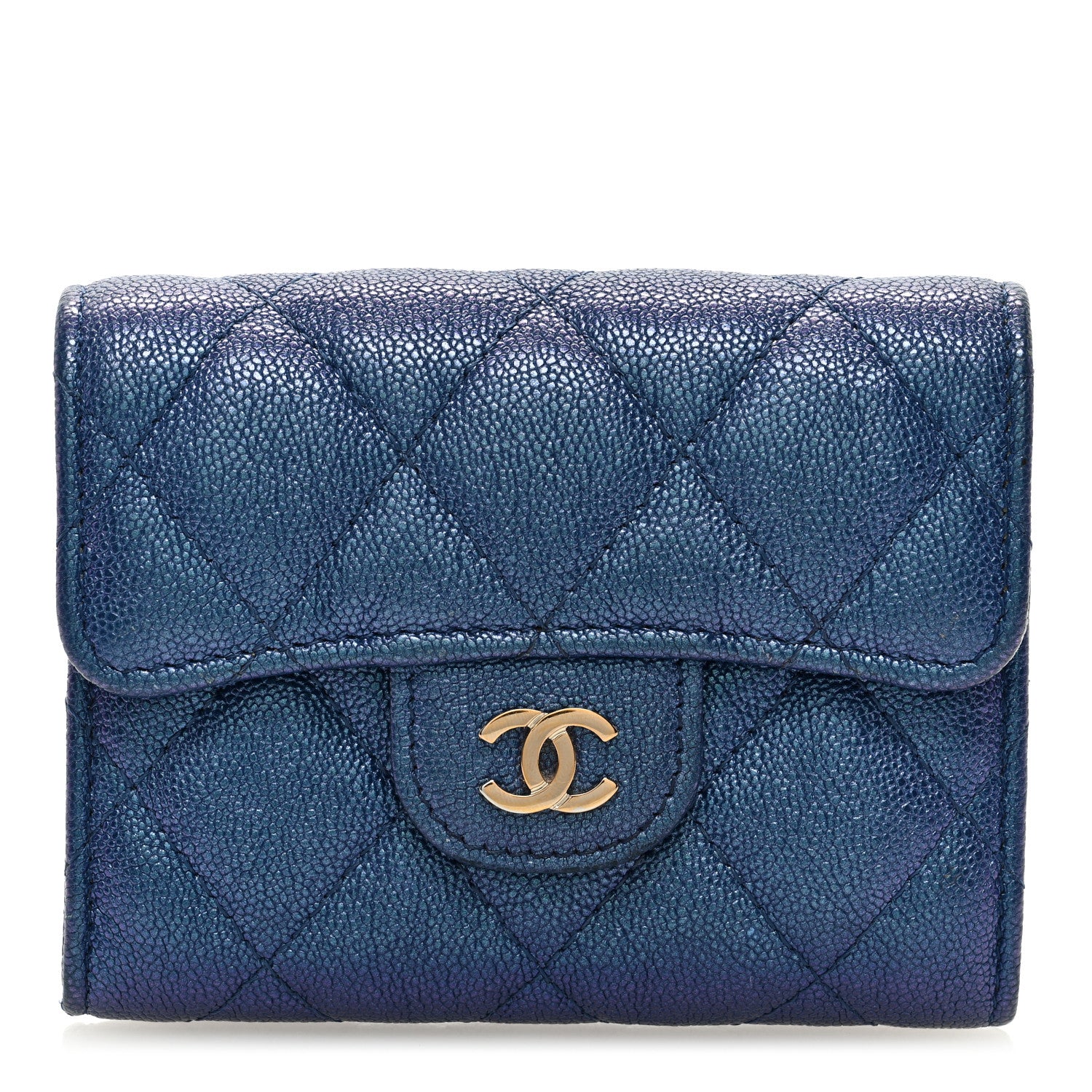 Chanel Iridescent Caviar Flap Quilted Card Holder Wallet Dark Blue 1 of 8