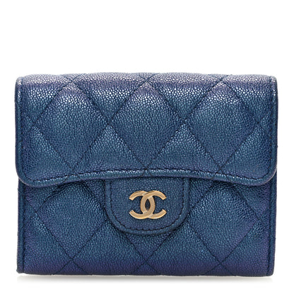 Chanel Iridescent Caviar Flap Quilted Card Holder Wallet Dark Blue 1 of 8