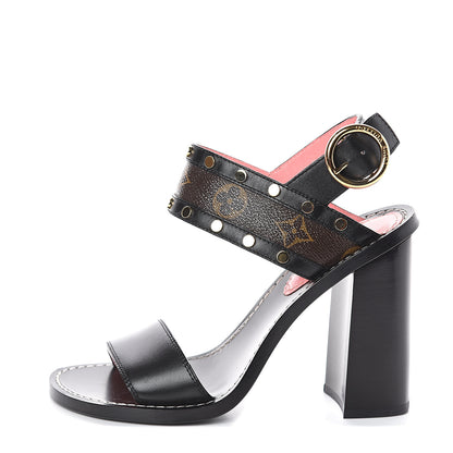 Louis Vuitton Calfskin Monogram Passenger Heeled Sandals 37 Black Rose 1 of 7