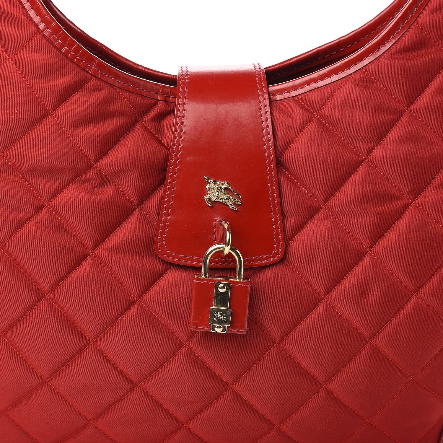 Burberry Nylon Glazed Calfskin Quilted Brook Hobo Red 9 of 9