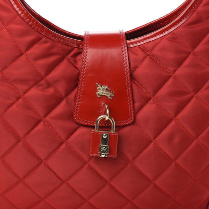 Burberry Nylon Glazed Calfskin Quilted Brook Hobo Red 9 of 9