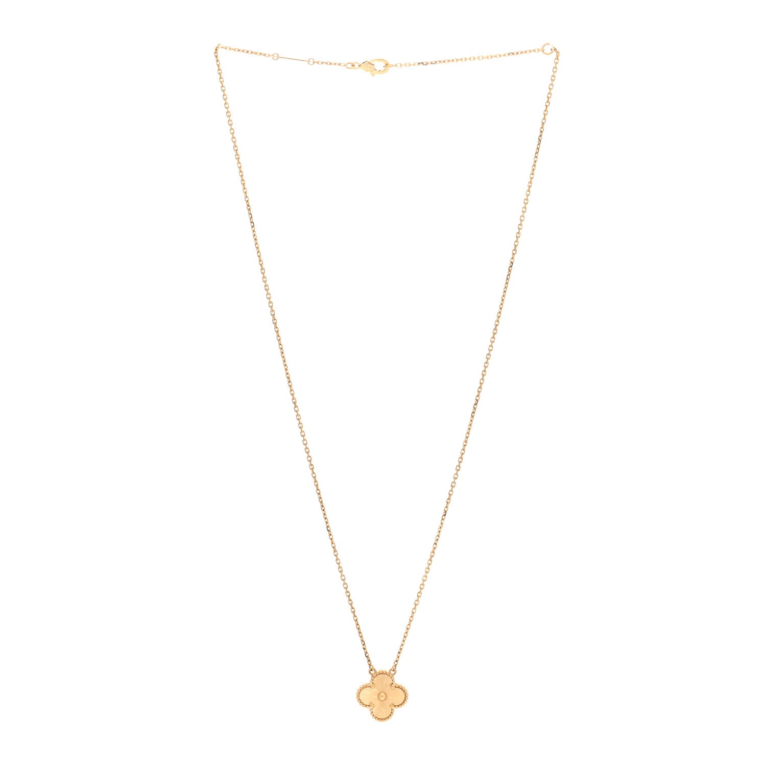Van Cleef & Arpels 18K Yellow Gold Guilloche Vintage Alhambra Pendant Necklace 3 of 4