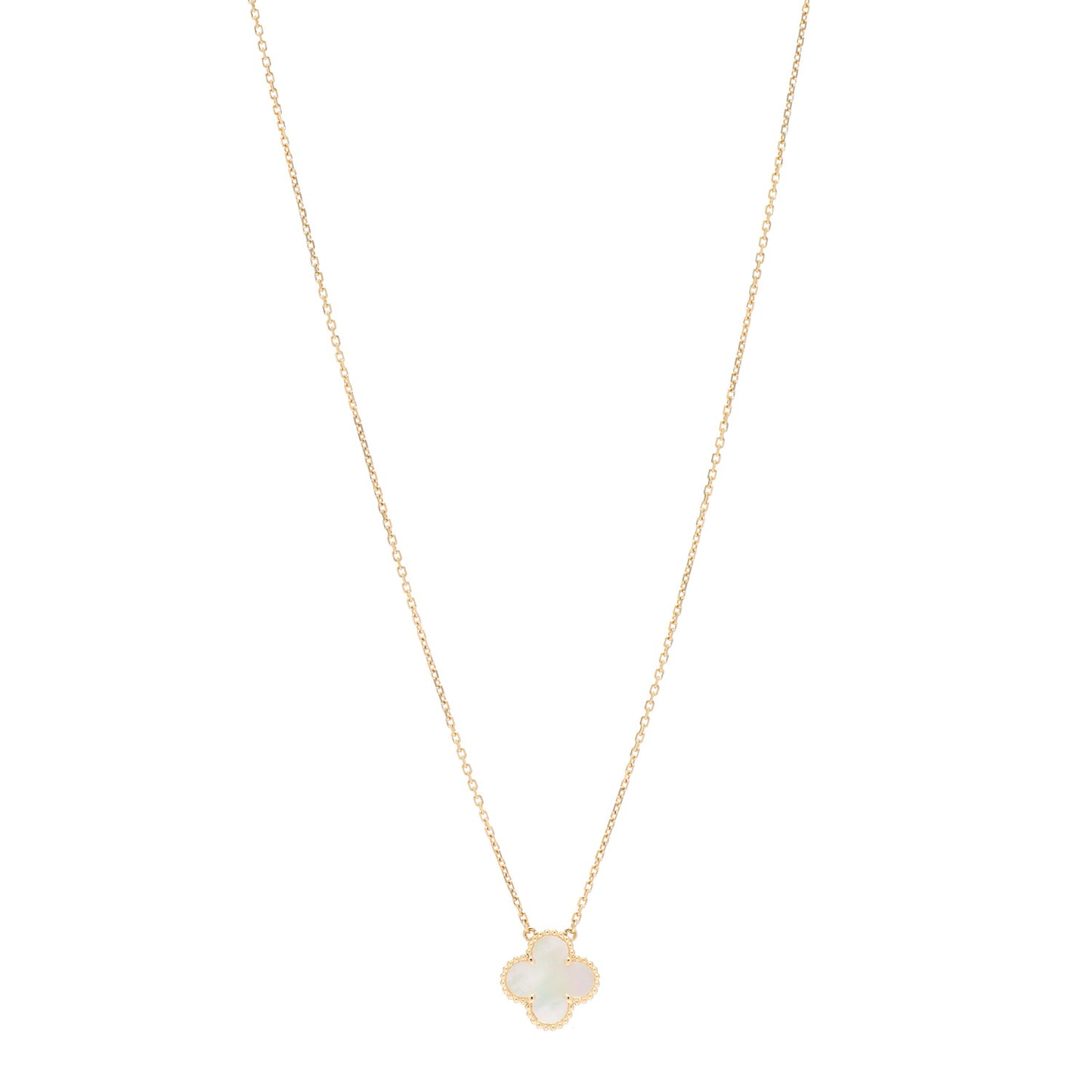 18K Yellow Gold Mother of Pearl Vintage Alhambra Pendant Necklace