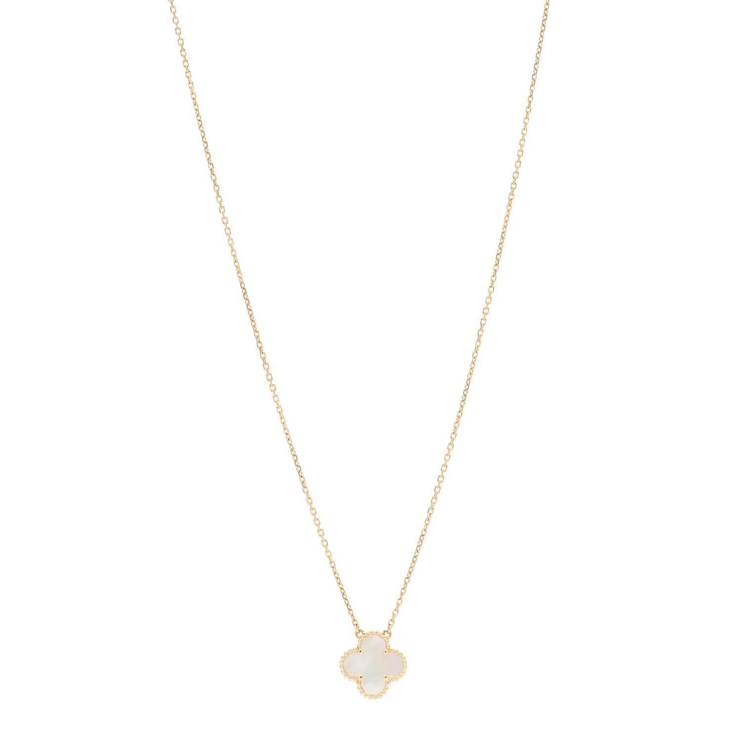 Van Cleef & Arpels 18K Yellow Gold Mother of Pearl Vintage Alhambra Pendant Necklace 1 of 5