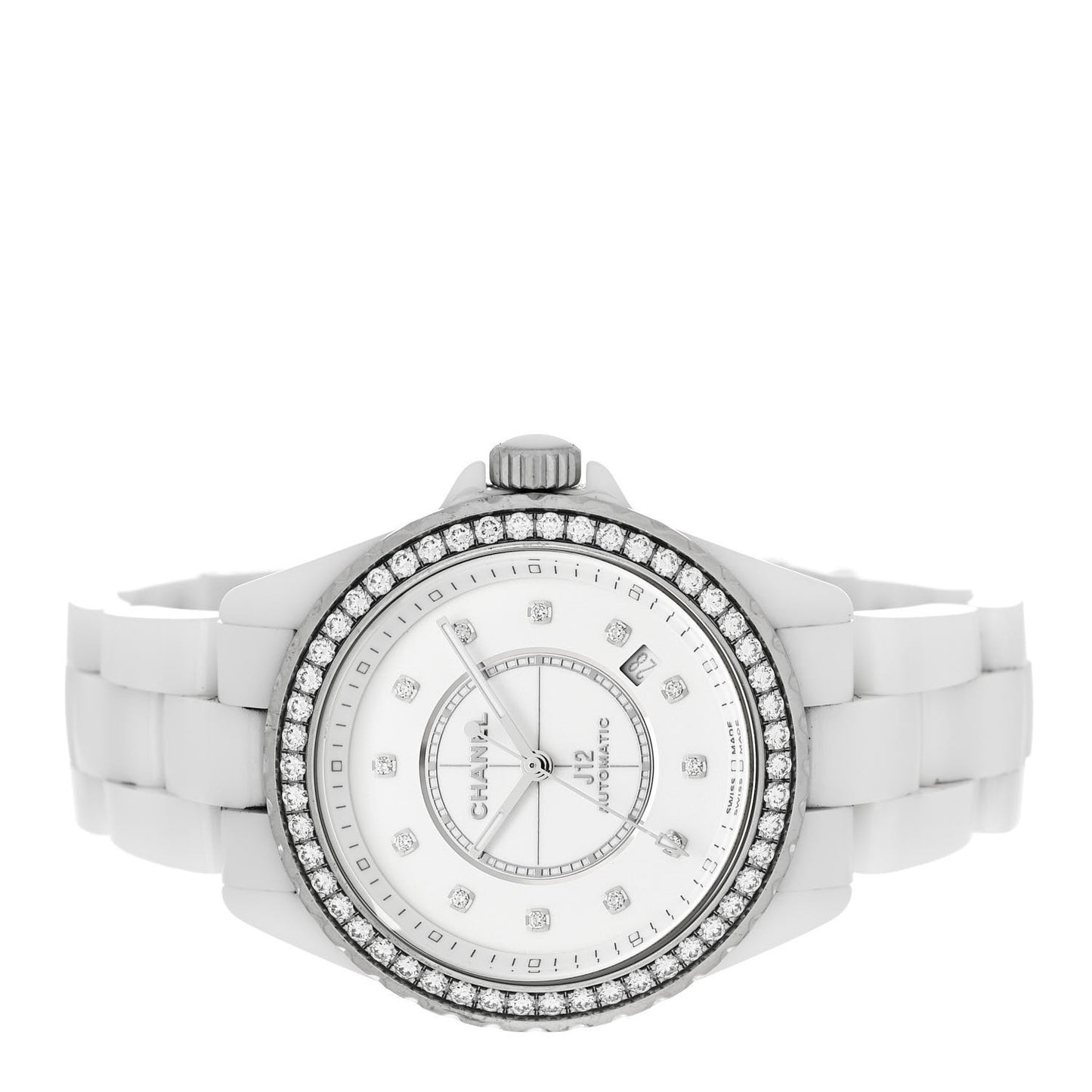 Stainless Steel Ceramic Diamond Bezel 38mm J12 Automatic Watch White